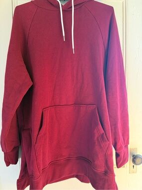 Warm Maroon Crewneck Hoodie with White Drawstrings
